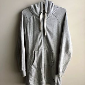H&M Grey Oversized Long Zip-up Hooded Jacket